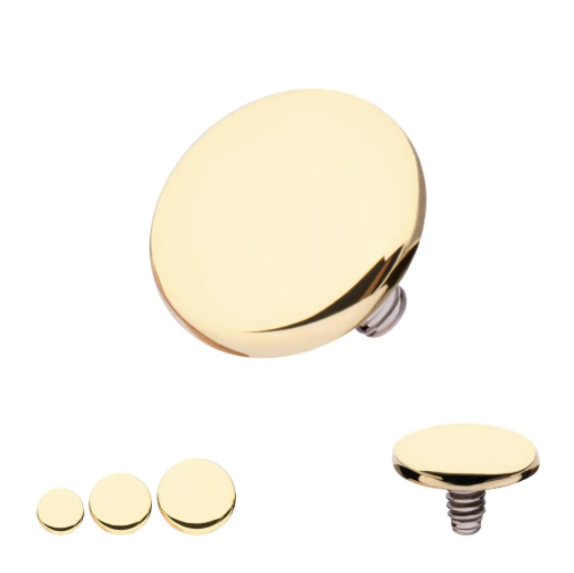 14k Gold Flat Disc Threaded Dermal Top