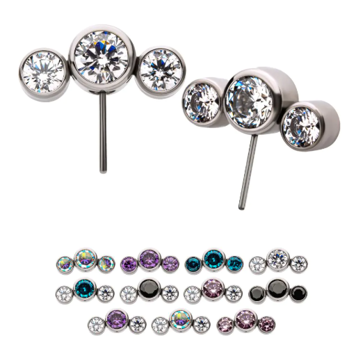 Bezel Set 3 Cluster Side Facing CZ Threadless Ends