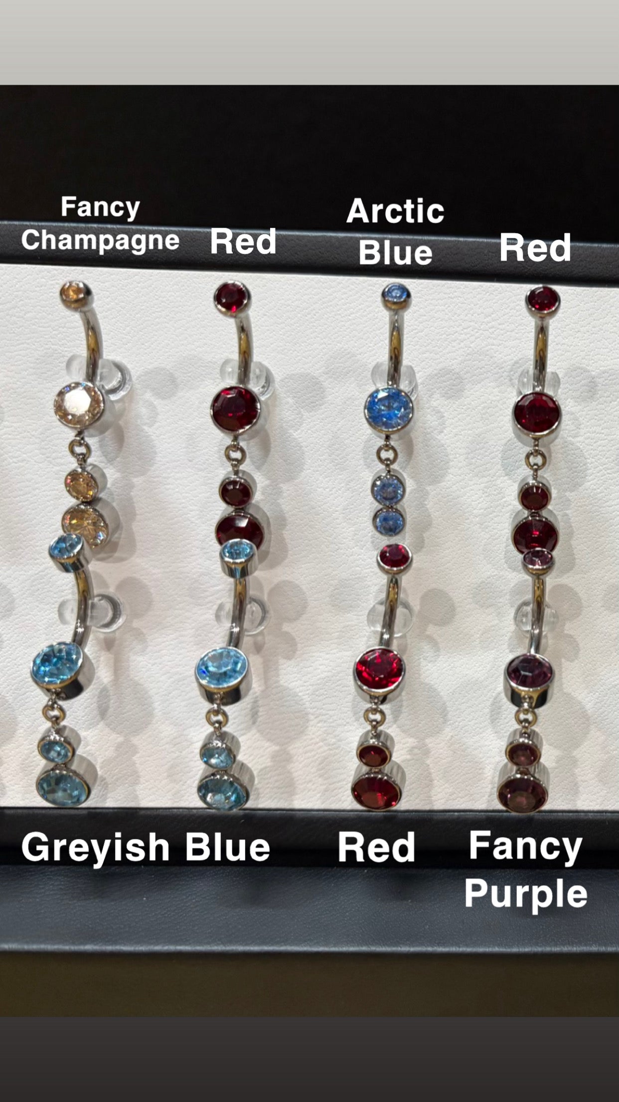 Navel Barbell - Double Bezel-set Faceted Gem with Dangles