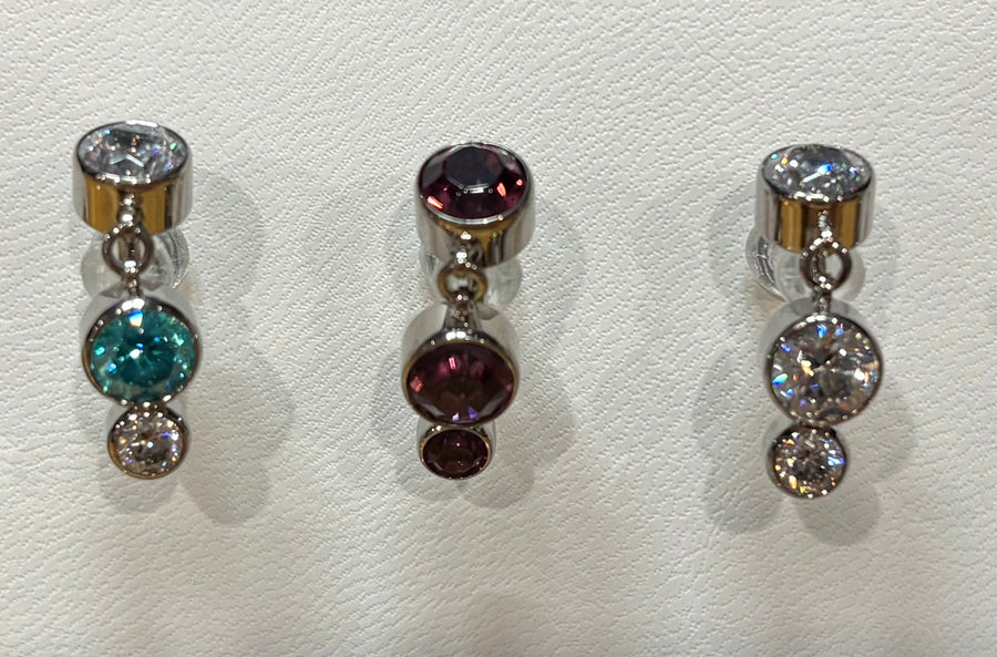 Floating Navel Jewelry - Double Bezel-set Faceted Gem with Dangles