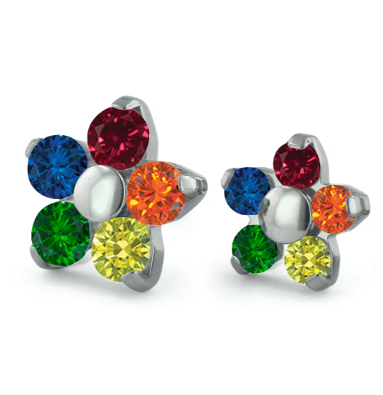 Titanium Pride Flower with CZ Threadless Tops