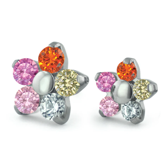 Titanium Pride Flower with CZ Threadless Tops
