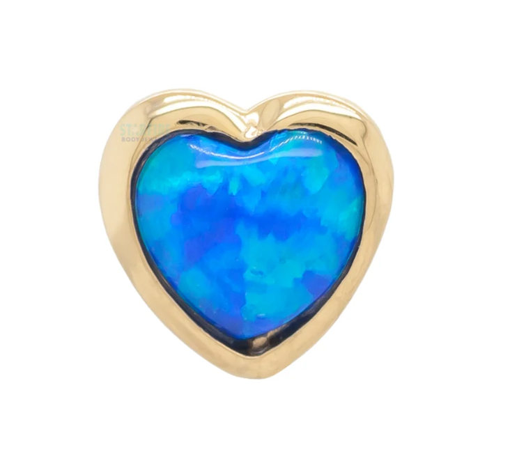 14k Gold Blue Opal Heart Threadless End
