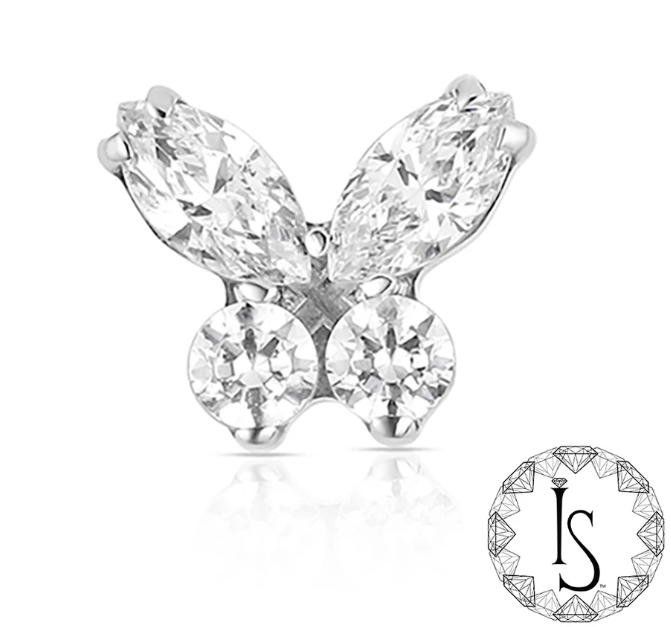 Threadless Titanium Butterfly Faceted Gem End
