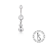 Double Bezel-set Faceted Gem Curved Barbell with Dangles