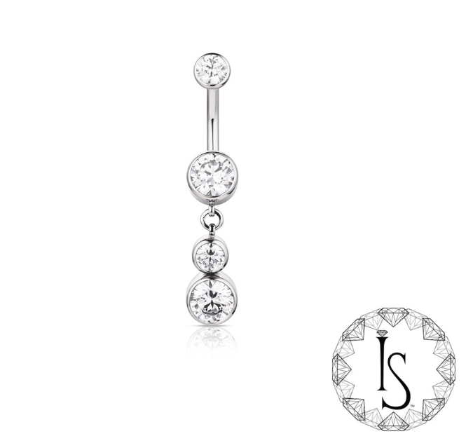 Double Bezel-set Faceted Gem Curved Barbell with Dangles