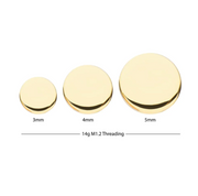 14k Gold Flat Disc Threaded Dermal Top