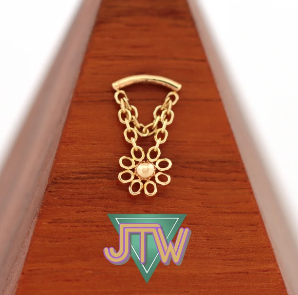 Hidden Helix Cable Chain Flower 14k Gold Threadless End