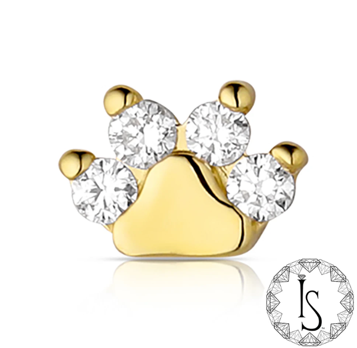 18K Gold Pawprint with Lab Created Diamonds Threadless End