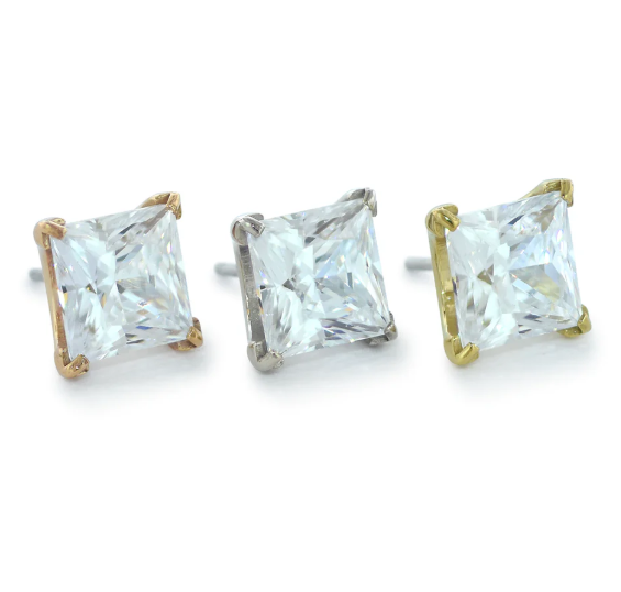 18K Gold Princess Cut Prong Set Gem