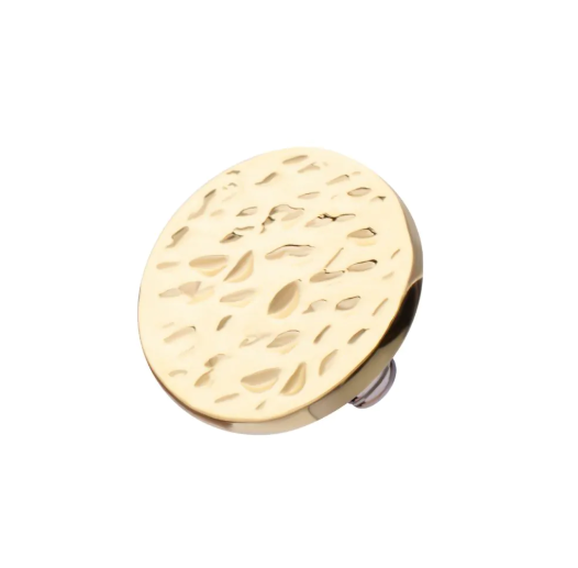 14k Gold Hammered Flat Disc Threaded Dermal Top