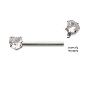 Herz CZ Stein End Nippel Barbell (Eine Seite fixiert, eine Seite intern gewindelt)
