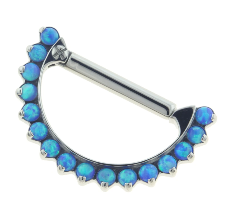 Titanium Prong-set Cabochon Gem Nipple Clicker