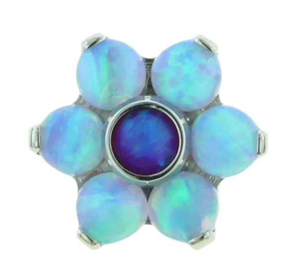 Titanium Flower with Faux-pal Cabochon Gems Threaded End