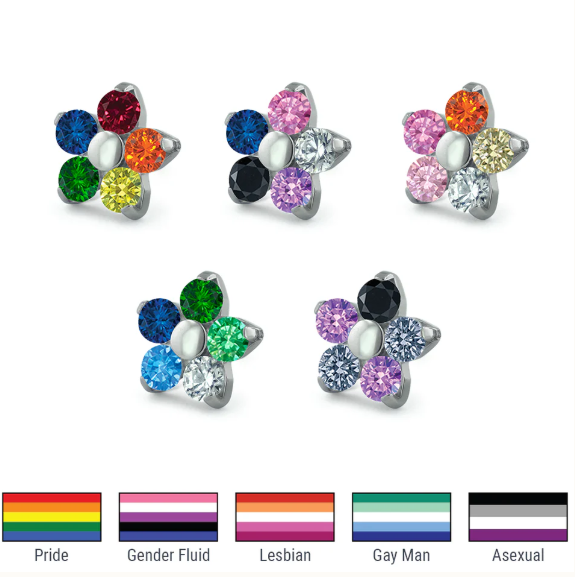 Titanium Pride Flower with CZ Threadless Tops