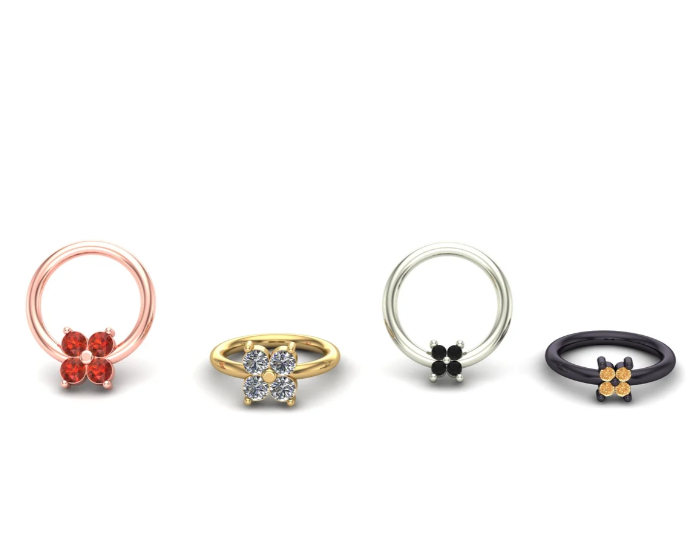 14k Gold Cluster Quadrinity with Gemstone Seam Ring
