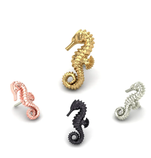 Spined Seahorse 14k Gold Threadless End