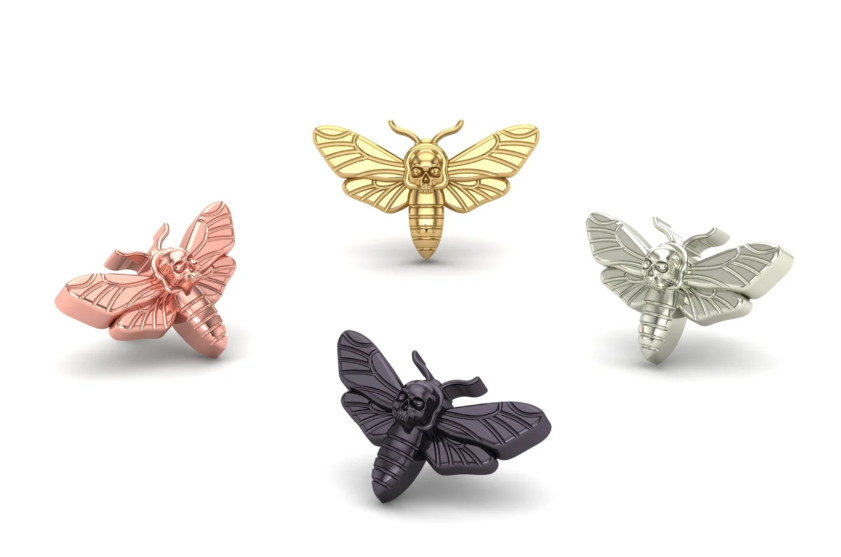 Skull Moth 14k Gold Threadless End