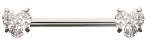 Herz CZ Stein End Nippel Barbell (Eine Seite fixiert, eine Seite intern gewindelt)